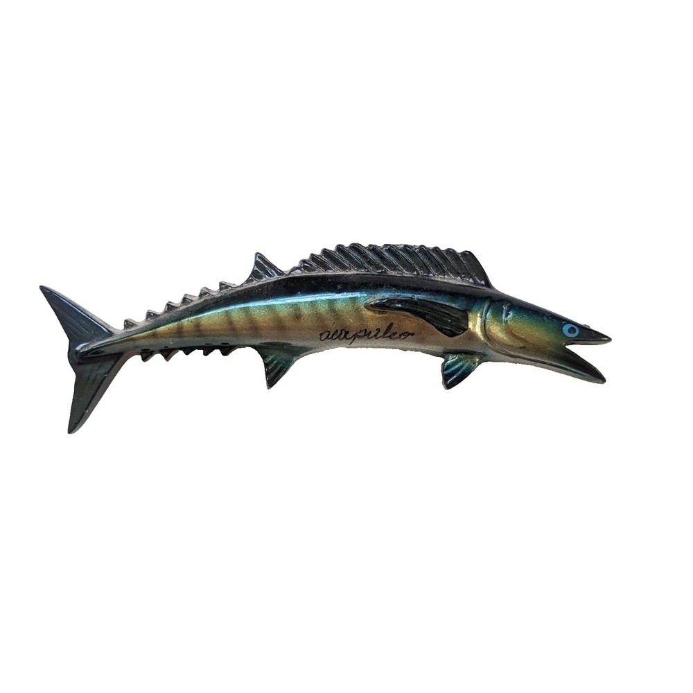 Vintage Souvenir Fish Magnet Acapulco‎ Mexico 3D Resin Barracuda 7" Fridge Decor